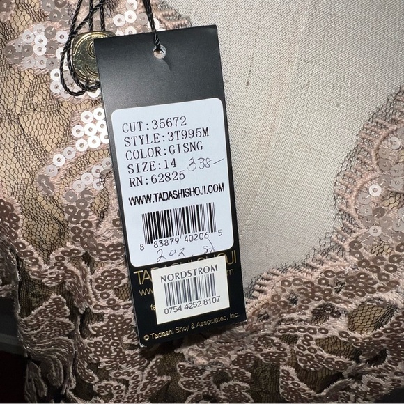 Tadashi Shoji Gold Embellished Sequin V Neck Cocktail MIDI Dress - Reemoly - Picture 13 of 14